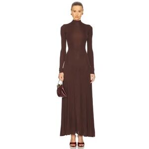 Helsa Zia Maxi Knit Dress Elegant Brown Long Sleeve Dress